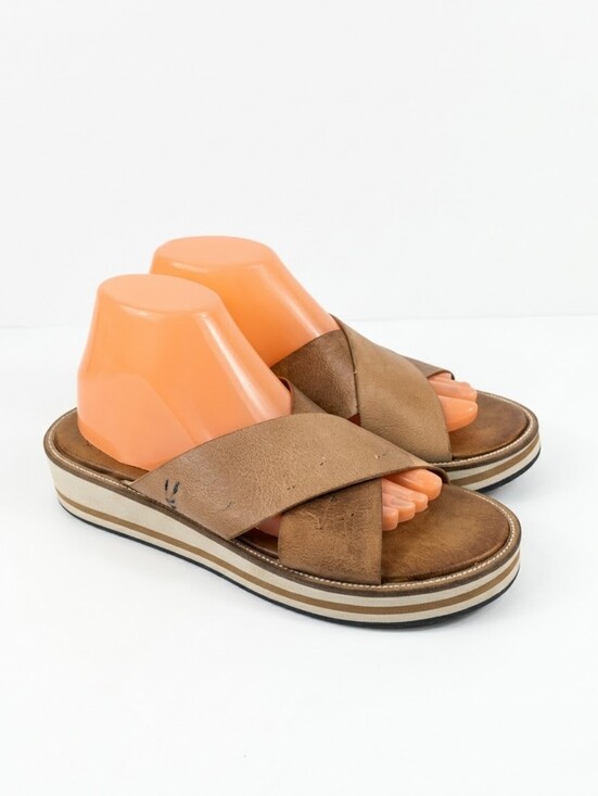 Bed Stu Shoes - Roan by Bed Stu Shout Brown Leather Slip-on Platform Women's Sandals Size 9